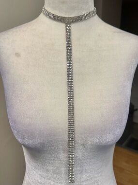 Rhinestone Choker Long Drop Necklace